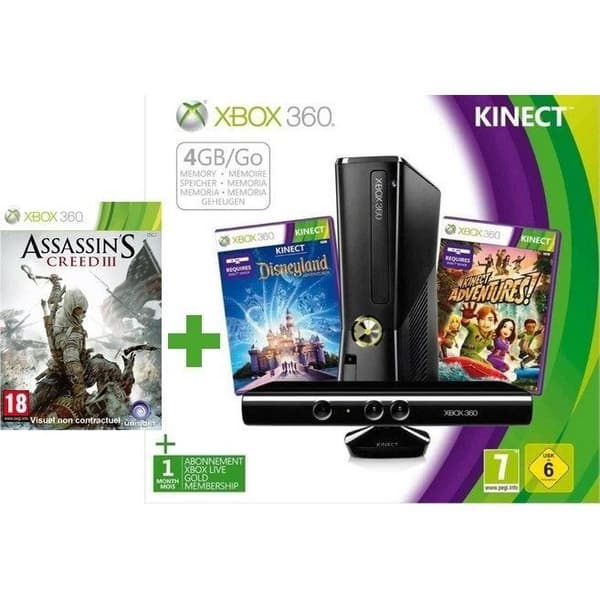 ASSASSIN'S CREED 3 + XBOX 360 4GB + KINECT + ADVENTU- USED