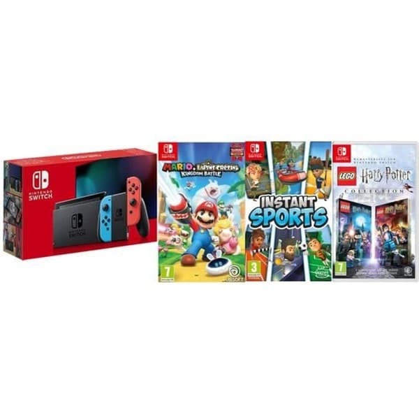 Packa Nintendo Switch + Instant Sports + Lego Harry Potter + Mario Rabbids rike Battle- USED