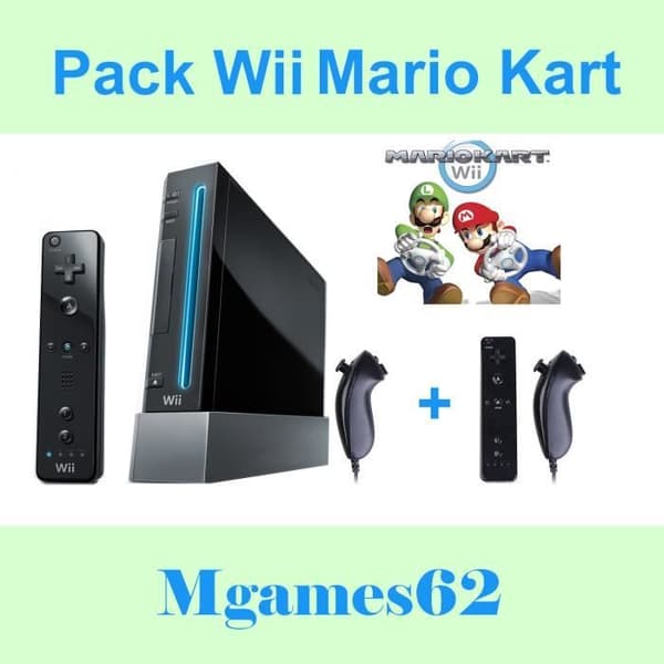 Nintendo Wii-konsol - Mario Kart 2-spelare - Svart - Samlare- USED