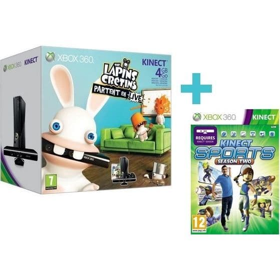 XBOX 360 4GB KINECT RABBIDS + KINECT SPORTS- USED