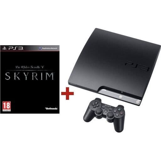 Sony PS3 Slim 160 GB svart konsol med Skyrim The Elder Scrolls V- USED
