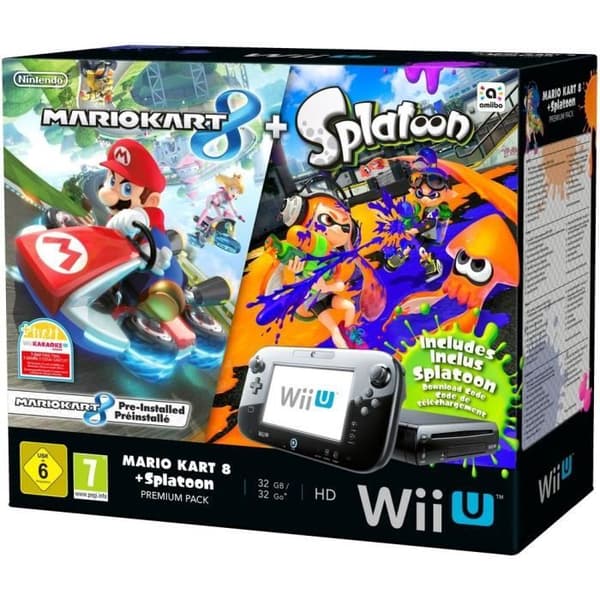 Premium Pack Wii U + Mario Kart 8 förinstallerad + Splatoon (i nedladdningskod)- USED