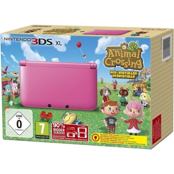 3DS XL Pink Console Pack + Animal Crossing Game- USED