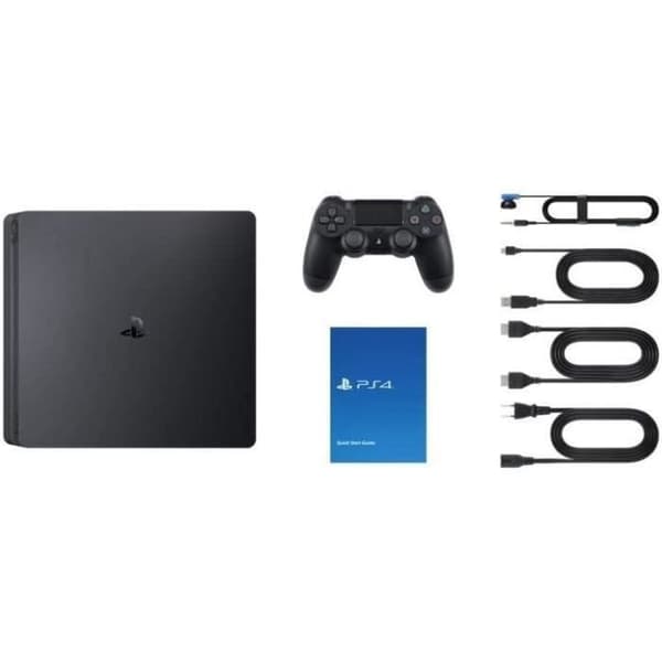 Sony PlayStation 4 Slim 500 GB, med 1 DUALSHOCK 4 V2 trådlös handkontroll, Chassi F, Svart (Jet Black)- USED