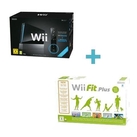 Svart Wii-konsol - Nintendo - Wii Sports Resort - Pack med Wii Fit Plus och balansbräda- USED