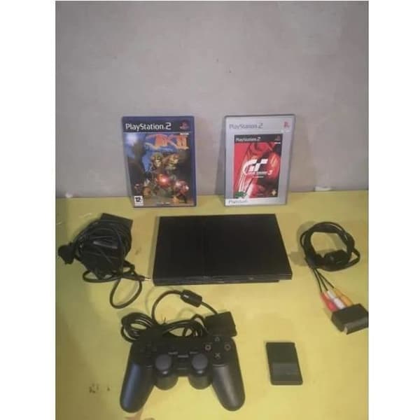 Paket PS2 SLIM - Sony - Kontroller + 2 Spel - Färg Svart - I Mycket Bra Skick - Snabb Frakt- USED