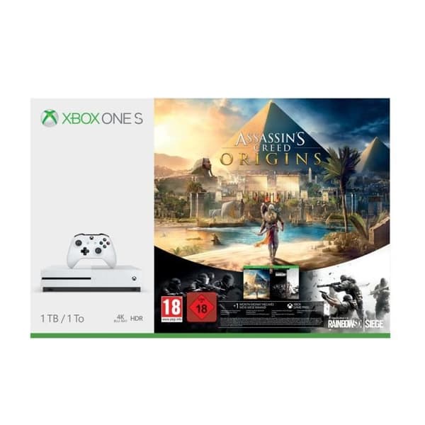 Xbox One S 1TB Assassin's Creed Origins + Rainbow Six: Siege- USED