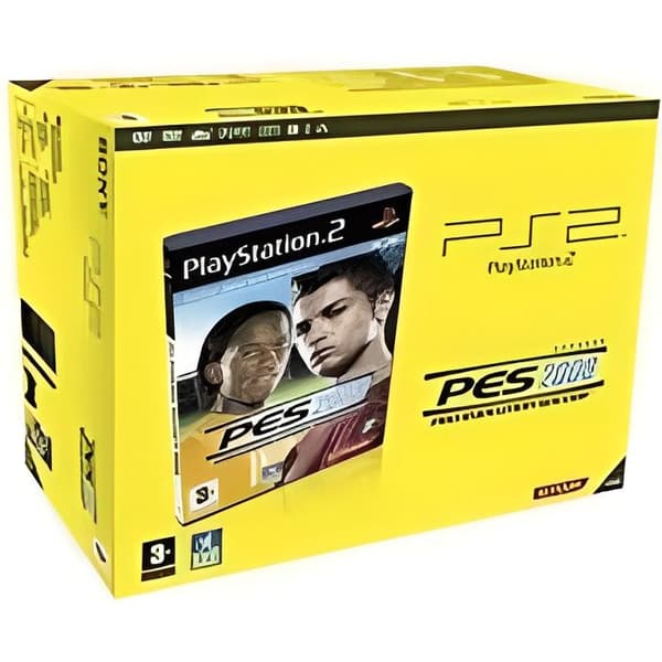 SONY PS TWO PES 2008 NY DESIGN / PS2-konsol - PES 2008-spel ingår - Svart- USED