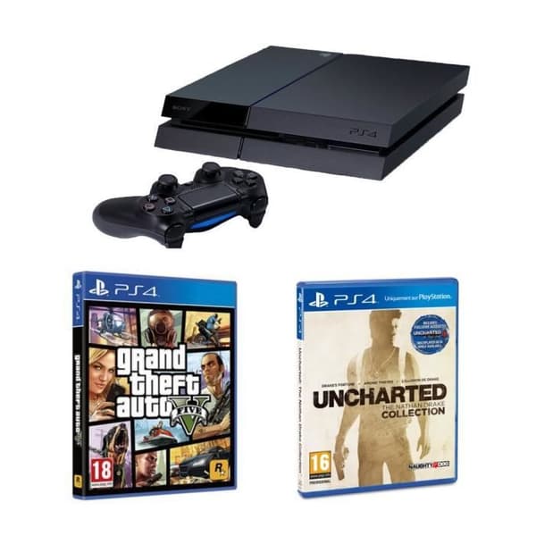 PS4 1TB + GTA V + Uncharted The Nathan Drake Collection- USED