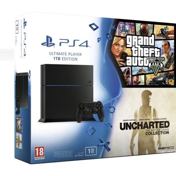 PS4 1TB + GTA V + Uncharted The Nathan Drake Collection- USED