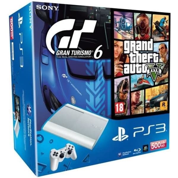 Vit PS3-konsol 500 GB - GT6 och GTA V Pack- USED