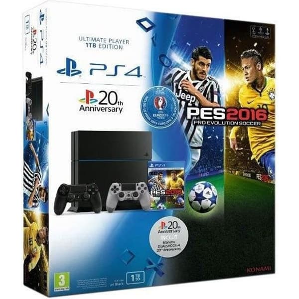 PS4-konsol 1TB svart - Sony - PES Euro 2016 - 2nd DualShock 4 20th Anniversary Controller- USED