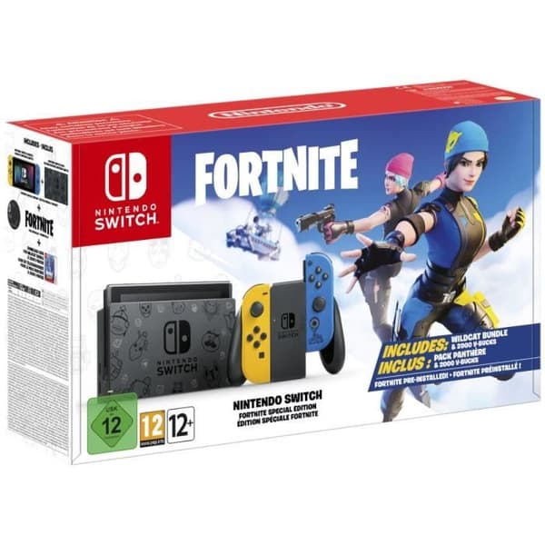 Nintendo Switch-konsol • Fortnite Limited Edition + Fortnite (förinstallerat) + Panther Pack + 2000 V-Bucks- USED