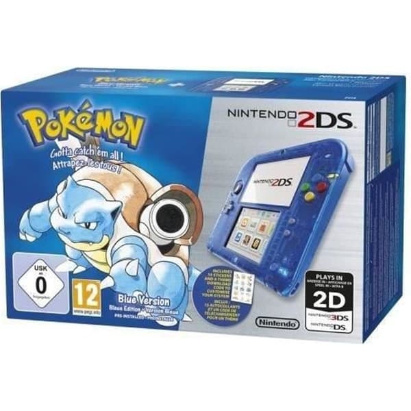 Bärbar konsol - Nintendo - 2DS Transparent Blue - Pokémon Game Blue Version förinstallerad - 4 GB lagringsutrymme- USED