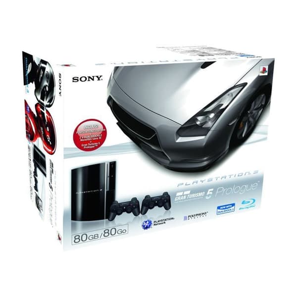 Sony PlayStation 3 / PS3-konsol - 80 GB - Svart - Bundle GT 5 Prologue - 2nd Dual Shock 3-kontroller- USED