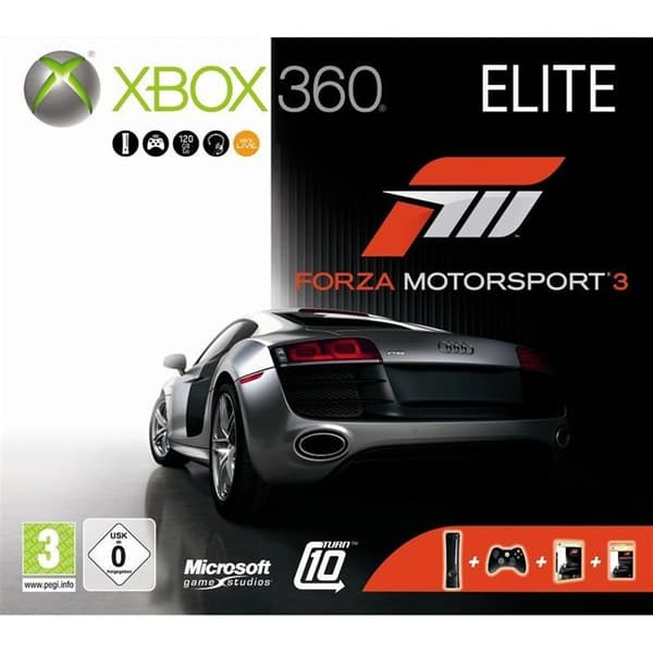 Xbox 360 Elite Forza Motorsport 3-konsol - Microsoft - Svart - 120 GB - Bundel - Xbox 360-plattform- USED