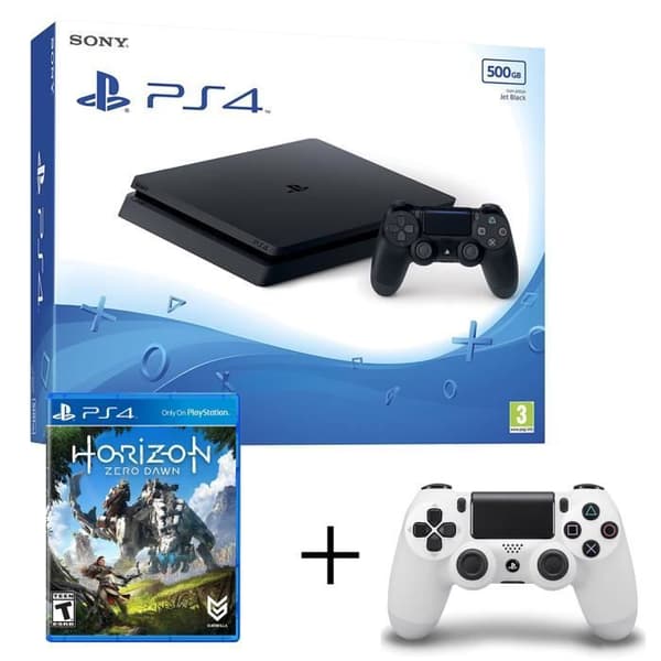 PS4 Slim 500 GB-konsol + vit kontroller + Horizon Zero-spel - Sony - Vit - 500 GB- USED