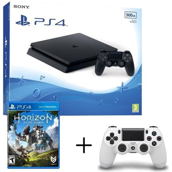 PS4 Slim 500 GB-konsol + vit kontroller + Horizon Zero-spel - Sony - Vit - 500 GB- USED