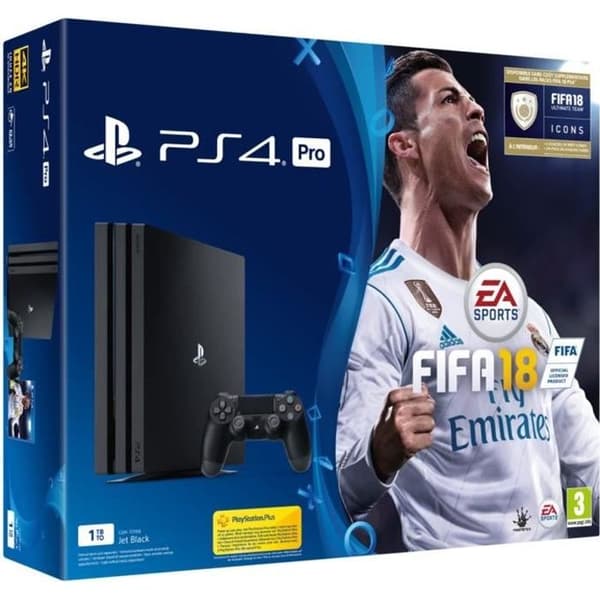 PS4 Pro 1TB svart konsol + FIFA 18 - Sony - Paket - PS4-plattform- USED