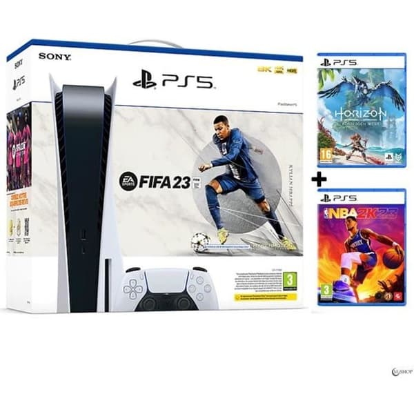 PlayStation 5 FIFA 23-konsolpaket + NBA 2K23 PS5 + Horizon Forbidden West PS5- USED