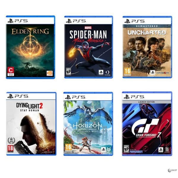 PACKA PLAYSTATION 5 + 6 SPEL- USED