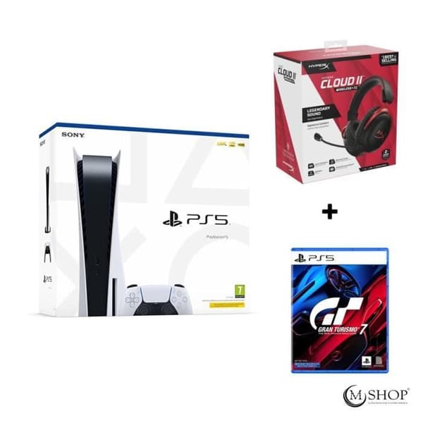 Bundle Playstation 5 + HYPERX CLOUD II TRÅDLÖST SPEL + Gran Turismo 7 PS5- USED