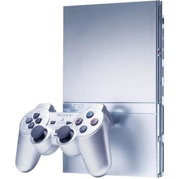 PS2 SLIM-konsol - Sony - Silver - Minneskort - PS2-plattform- USED