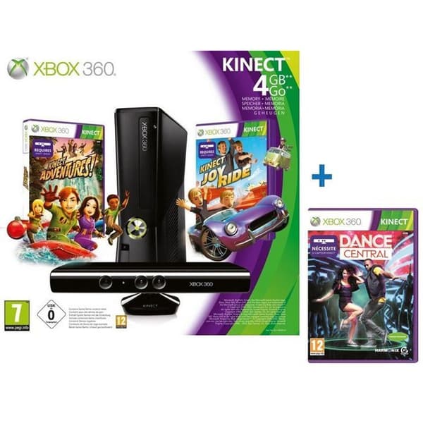 X360 4GB KINECT+ 3 KINECT-SPEL- USED