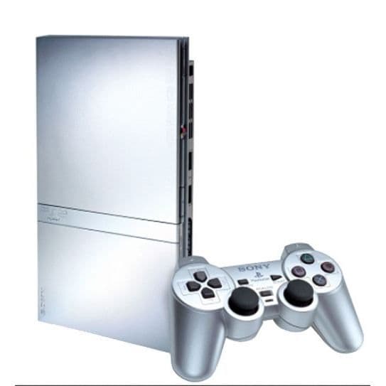 PS2 Slim Silver-konsol - Sony - 1 handkontroll ingår- USED