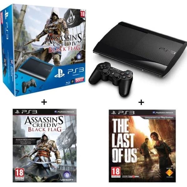 PACK PS3 500 GB+ASSASSIN'S CREED 4 +DEN SISTE AV OSS- USED