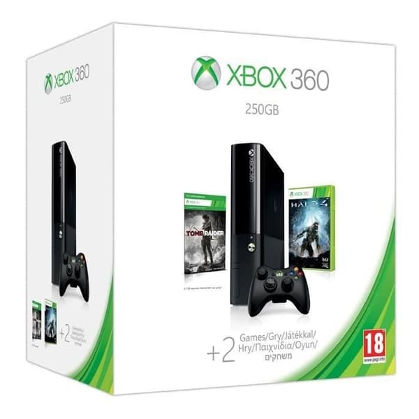 XBOX 360 250 GB-konsol + Halo 4-spel + Tomb Raider- USED