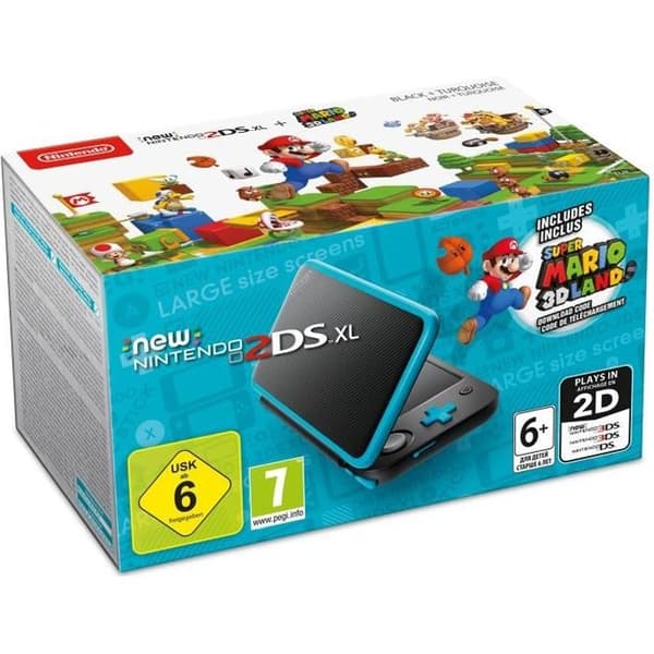Ny Nintendo 2DS XL-konsol - Nintendo - Svart och turkos - AR-kort - Super Mario 3D Landkod- USED
