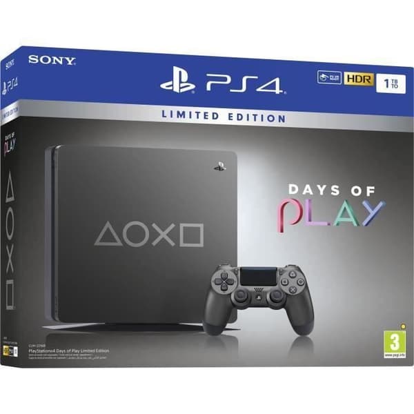 Console PS4 Slim 1TB Limited Edition Days of Play Steel Black - PlayStation Official- USED