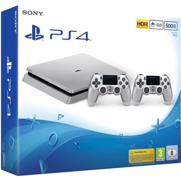 Vardagsrumskonsol - Sony - PS4 Slim Silver 500 GB - 2 kontroller - Grå - Pack- USED