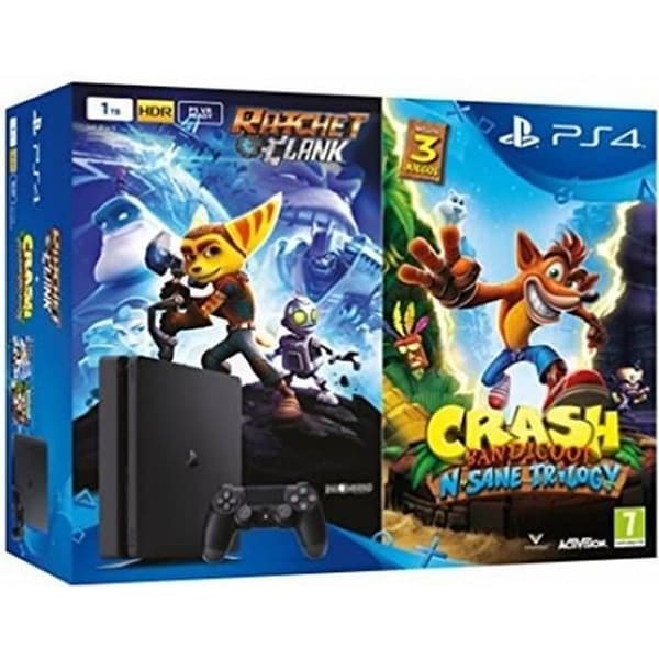 Play Station 4 1TB spelkonsol med Crash Bandicoot N.Sane Trilogy och Ratchet &amp; Clank - Sony- USED