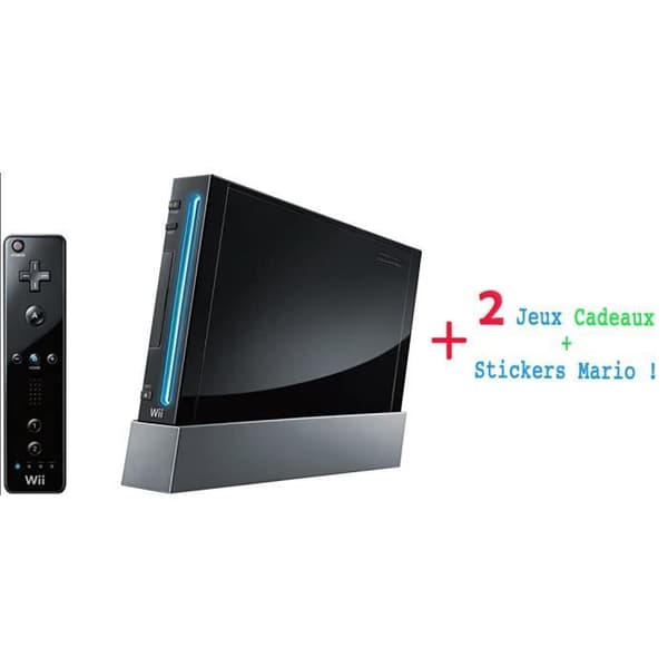 Black Wii Pack + 2 gratisspel + gratis Mario-klistermärken- USED