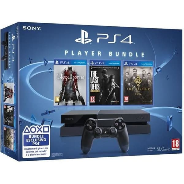 Playstation 4-konsol + Bloodborne-spel + Last of Us Remastered + The Order- USED