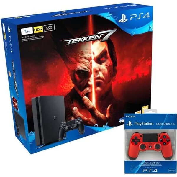 Playstation 4 SLIM 1TB-konsol - Svart - Tekken 7 - Handkontroll ingår- USED