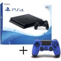 Miniatyrbild 1 av 2: Vardagsrumskonsol - Sony - PS4 Slim 500GB - Svart - 2 kontroller max - Dualshock 4 blå erbjuds- USED