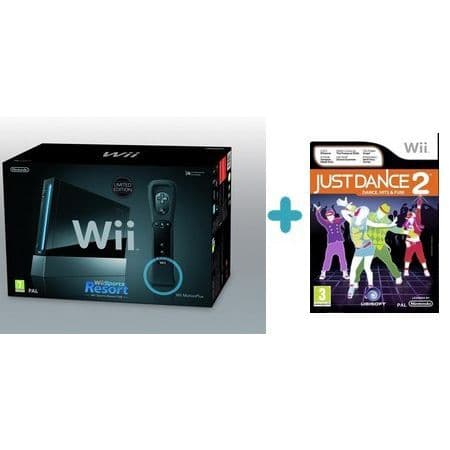 BLACK SPORTS RESORT + JUST DANCE 2 Wii-KONSOL- USED