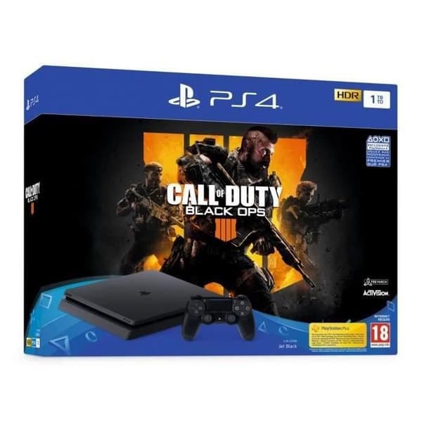 Sony PlayStation 4 Slim 1TB-konsol + Controller + Call Of Duty Black Ops 4-spel - Svart - Renoverad - Utmärkt skick- USED