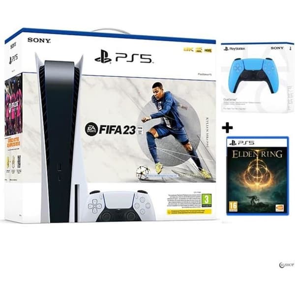 PlayStation 5 FIFA 23 Console Pack + DualSense PS5 Blue Controller + Elden Ring PS5- USED
