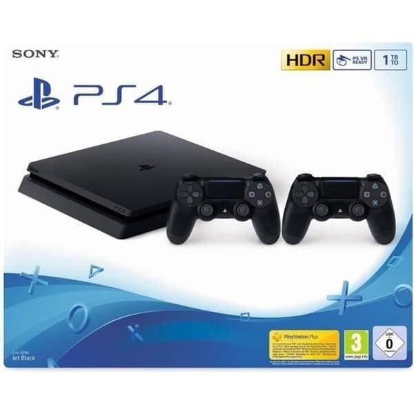 Sony PlayStation 4 Slim Console 1 TB + 2 kontroller - Svart - Renoverad - Bra skick- USED
