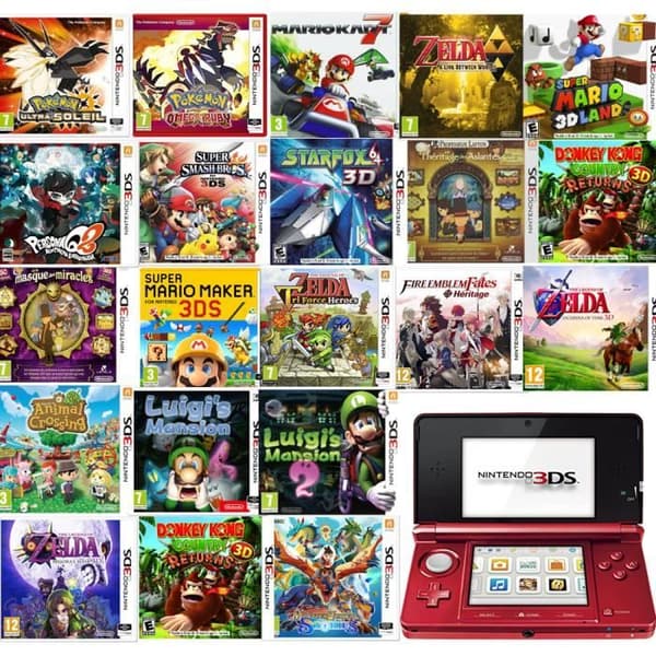 Bärbar konsol - Nintendo 3DS - Röd - Paket med 21 gratis spel- USED