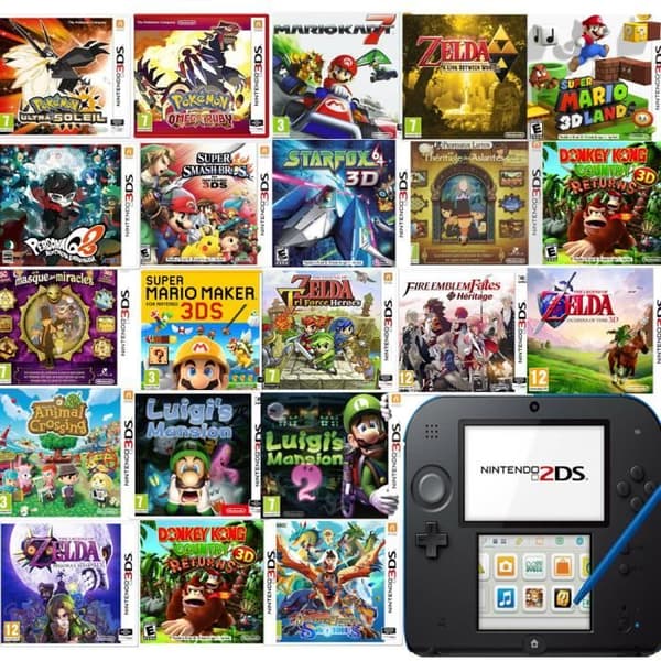 Bärbar konsol - Nintendo - 2DS - 21 spel ingår - Svart färg - 4 GB lagring- USED