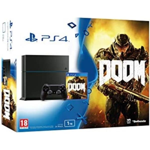 PS4 500 GB-konsol - Svart - Doom - 14-dagars PSN-prenumeration- USED