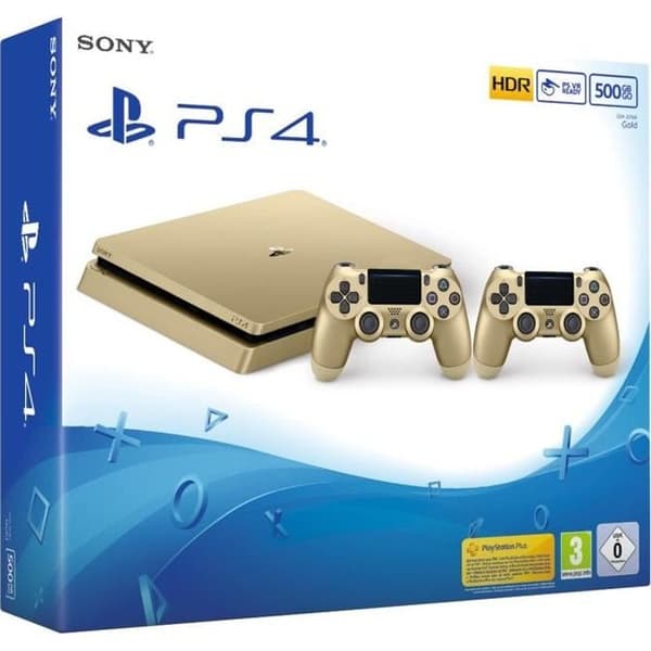 Vardagsrumskonsol - Sony - PS4 Slim Gold 500 GB - 2 kontroller - Svart- USED