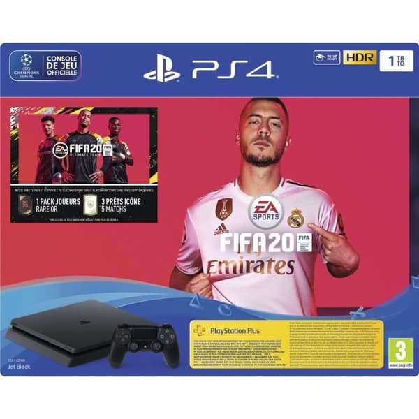 PS4 Slim Console 1TB Black/Jet Black + FIFA 20 + 14 dagars testversion av PlayStation Plus - Officiell PlayStation- USED