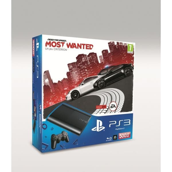 Vardagsrumskonsol - Sony - PS3 Slim black 500 GB - PS3-plattform - Pack med Need for Speed Most Wanted- USED