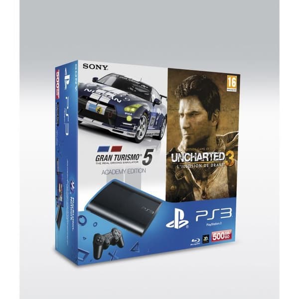 Vardagsrumskonsol - Sony PS3 Slim 500GB - Svart - Gran Turismo 5 - Uncharted 3- USED